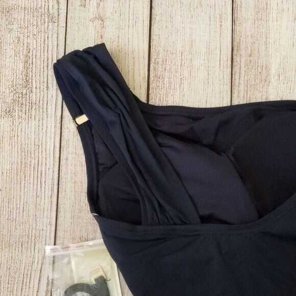 MICHAEL Michael Kors One Shoulder One-Piece Swimsuit Size 6 Navy Blue - Picture 7 of 11